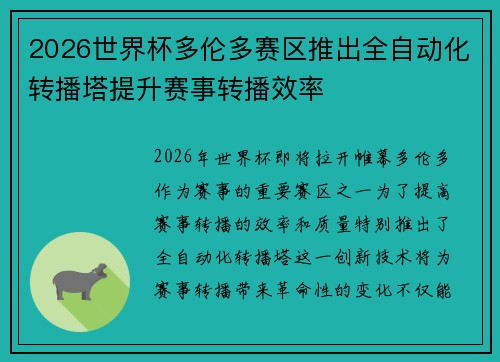 2026世界杯多伦多赛区推出全自动化转播塔提升赛事转播效率 2026世界杯多伦多赛区推出全自动化转播塔提升赛事转播效率